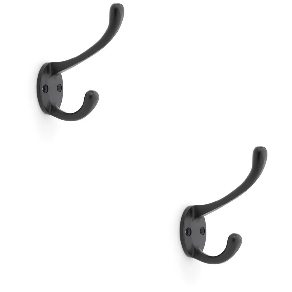 2 PACK - SOLID BRASS Victorian Hat & Coat Hook - Wall Mounted Holder - Matt Black