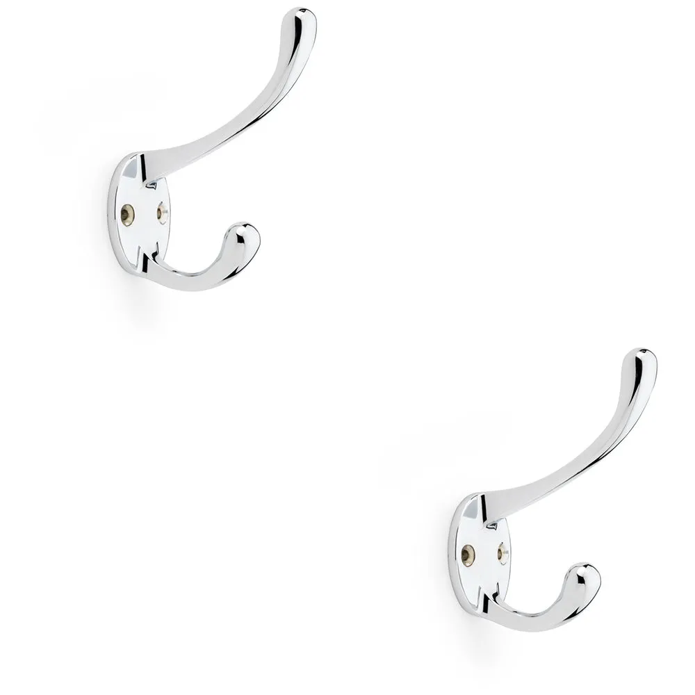 2 PACK - SOLID BRASS Victorian Hat & Coat Hook - Wall Mounted Holder - Polished Chrome