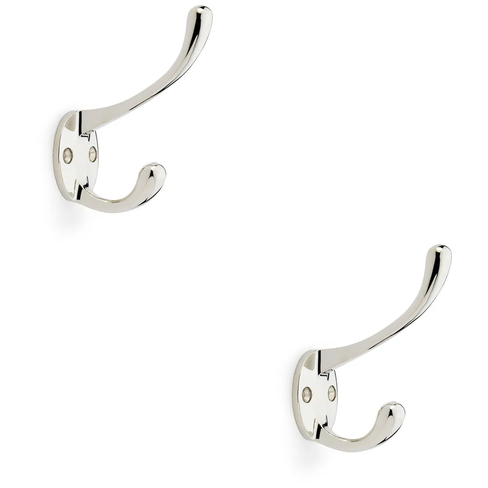 2 PACK - SOLID BRASS Victorian Hat & Coat Hook - Wall Mounted Holder - Polished Nickel