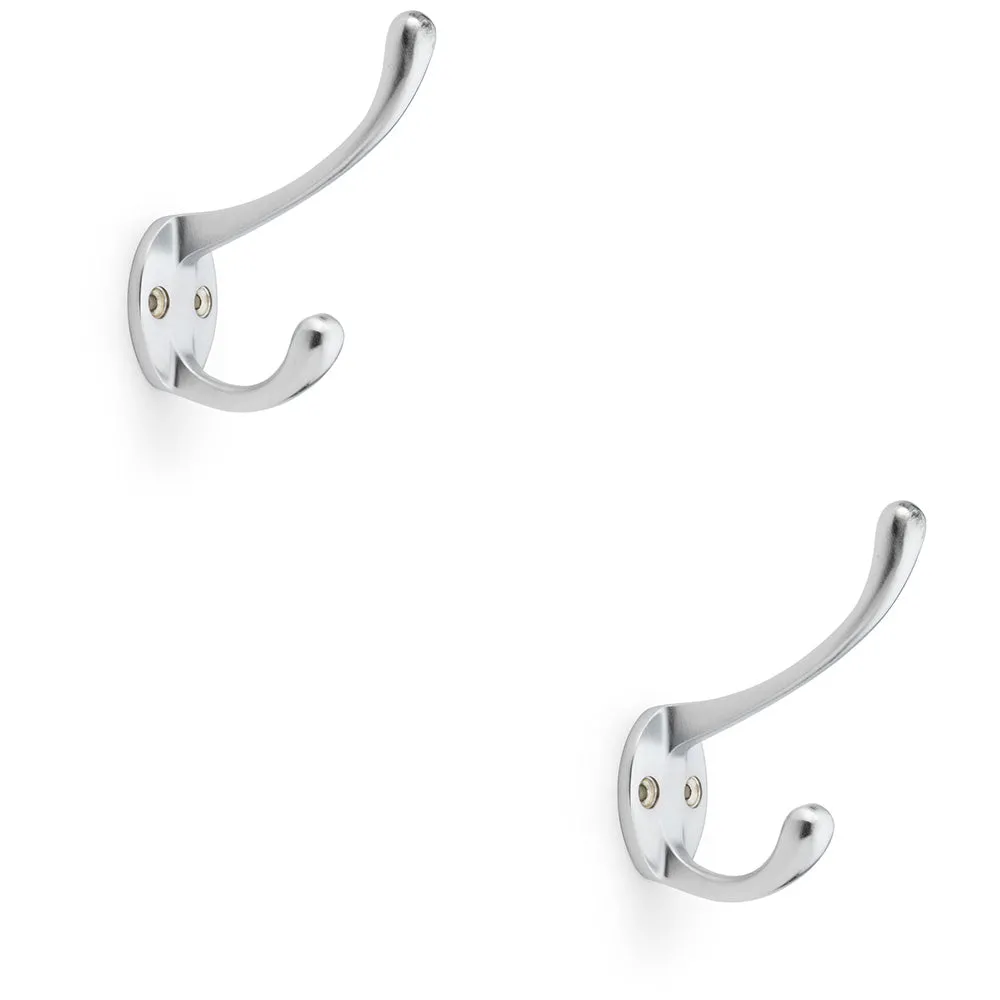 2 PACK - SOLID BRASS Victorian Hat & Coat Hook - Wall Mounted Holder - Satin Chrome