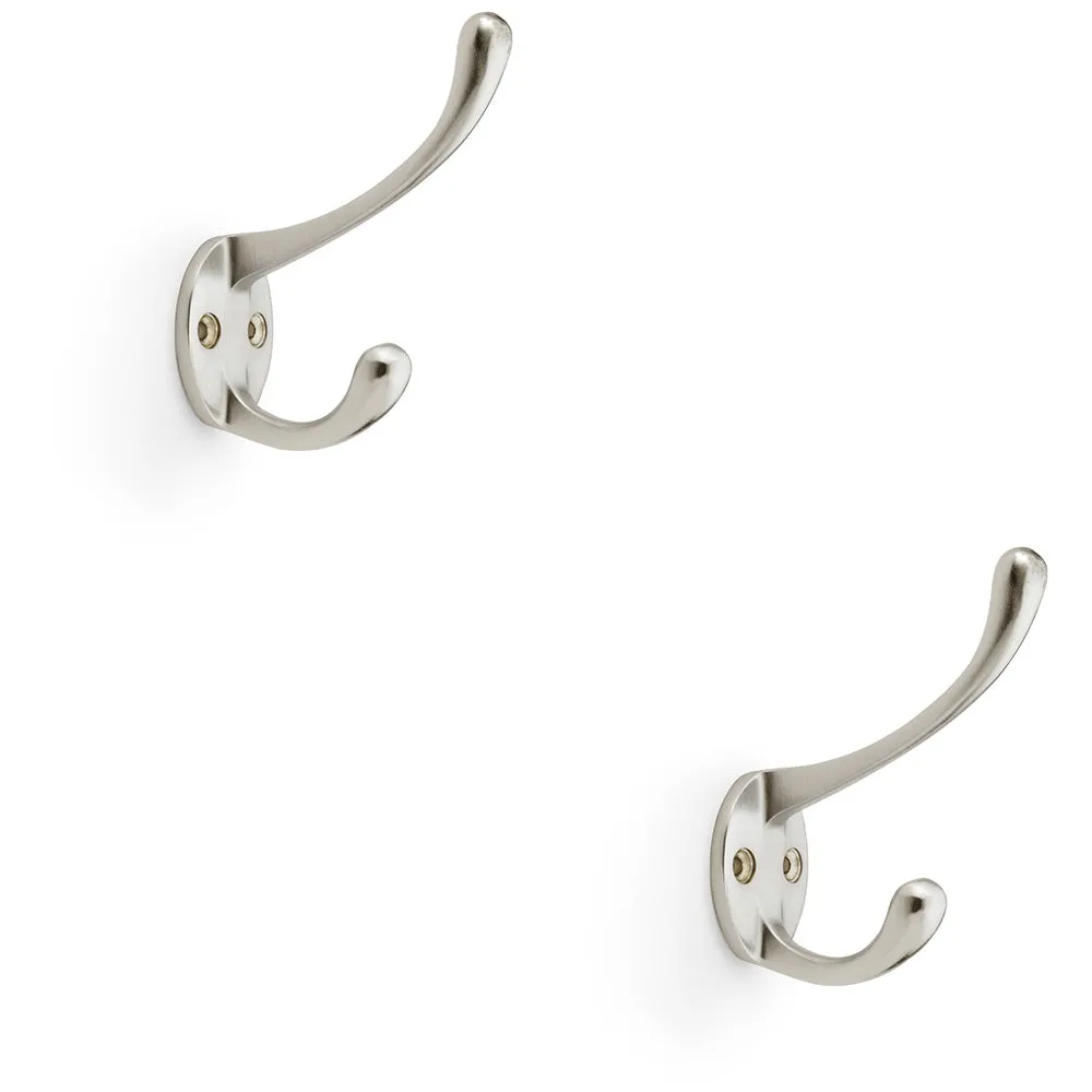 2 PACK - SOLID BRASS Victorian Hat & Coat Hook - Wall Mounted Holder - Satin Nickel