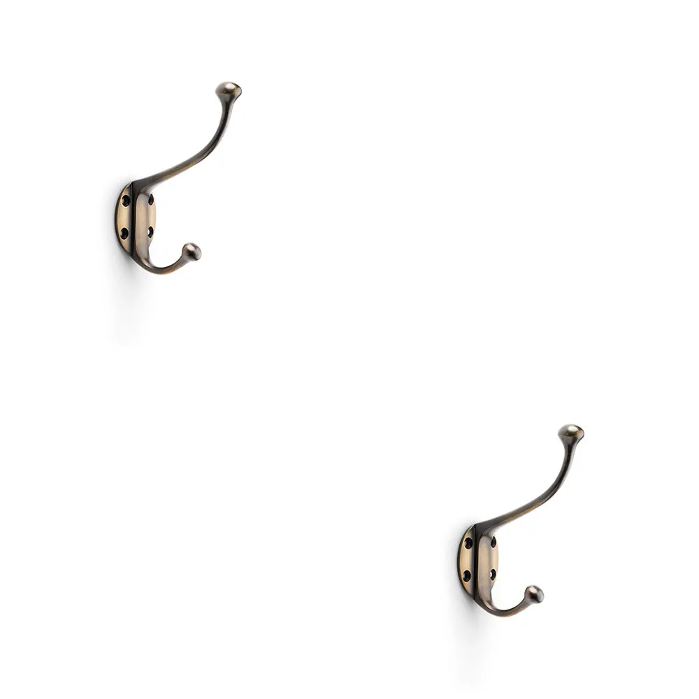 2 PACK - SOLID BRASS Traditional Hat & Coat Hook - Wall Mounted Holder - Antique Bronze