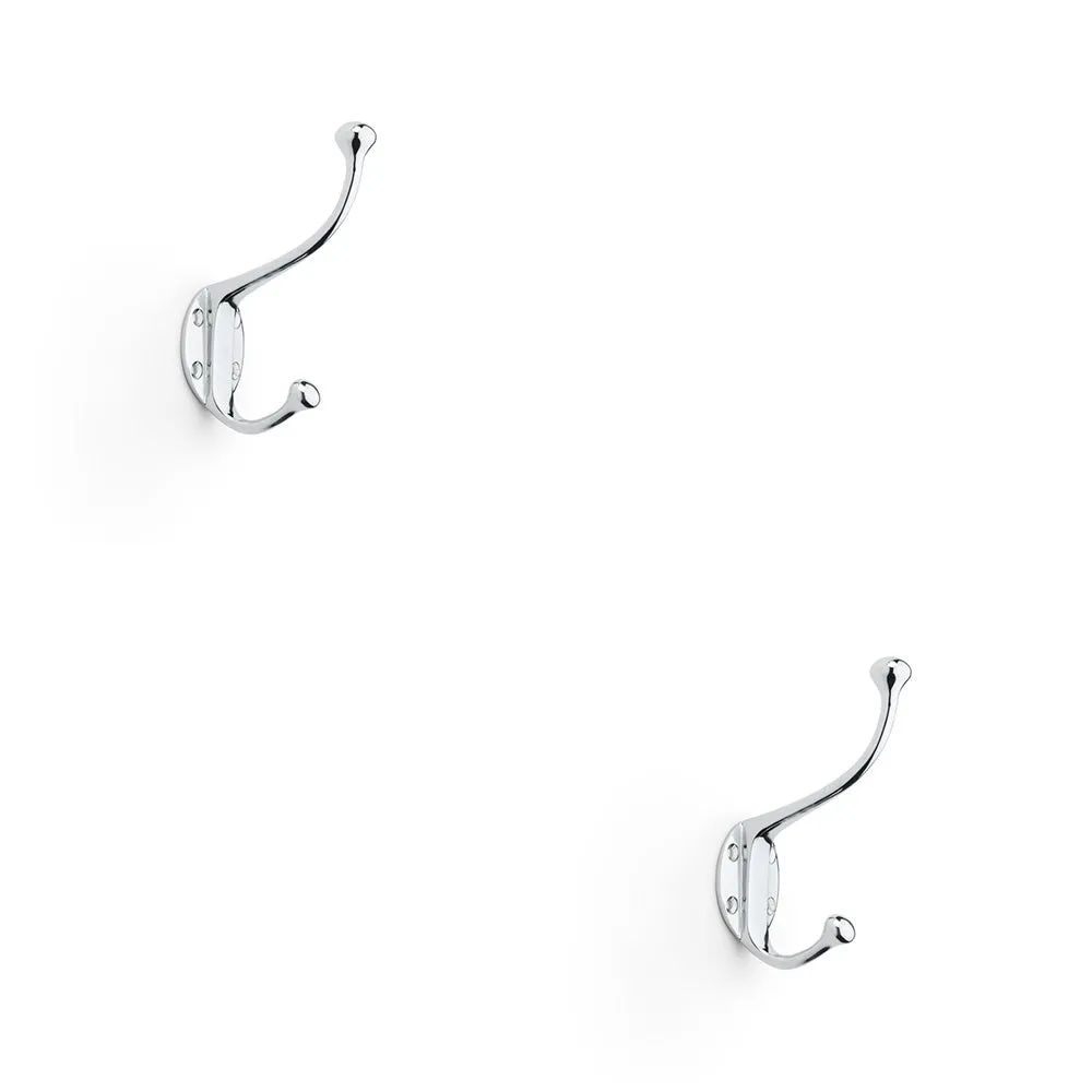2 PACK - SOLID BRASS Traditional Hat & Coat Hook - Wall Mounted Holder - Polished Chrome