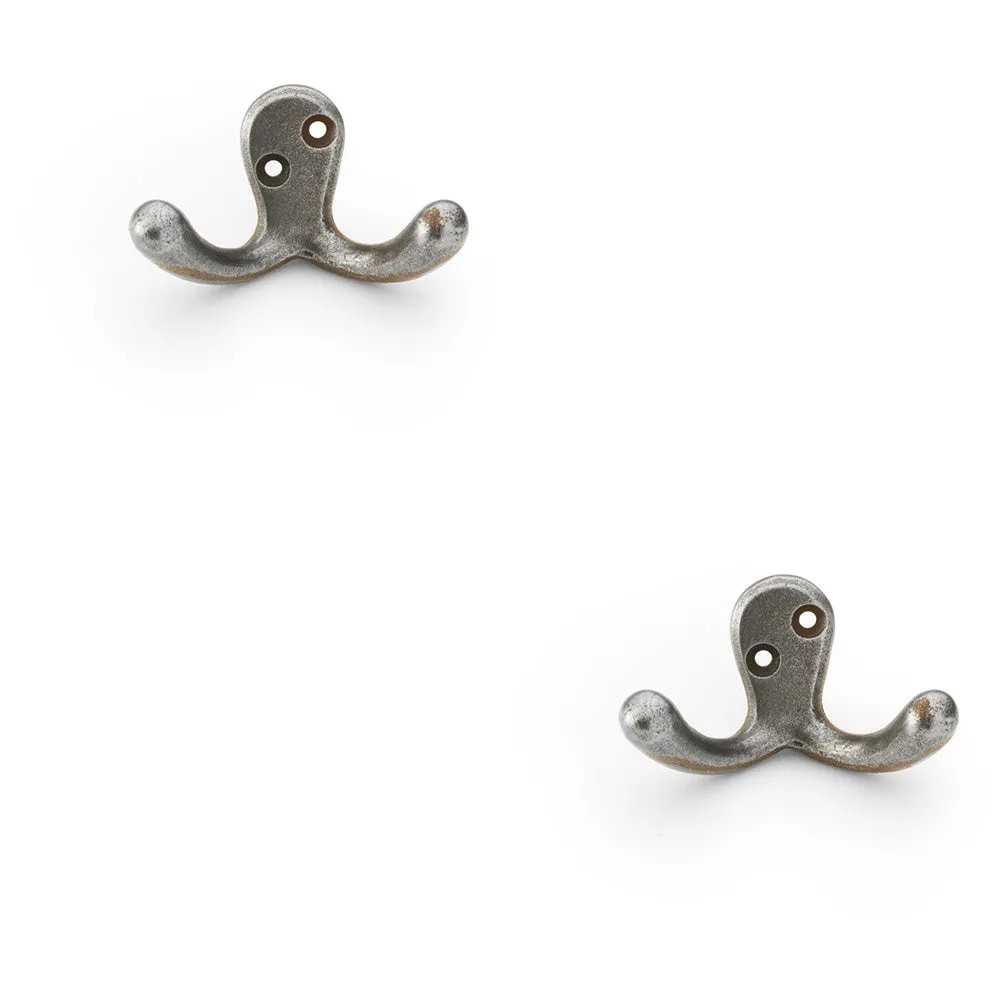 2 PACK - SOLID BRASS Victorian Double Robe Coat Hook - Wall Mounted Holder Antique Iron