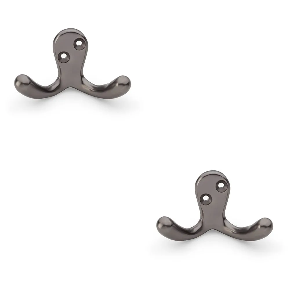 2 PACK - SOLID BRASS Victorian Double Robe Coat Hook - Wall Mounted Holder Dark Bronze