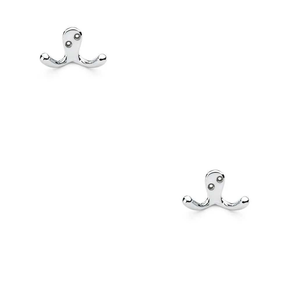 2 PACK - SOLID BRASS Victorian Double Robe Coat Hook Wall Mounted Holder Polished Chrome