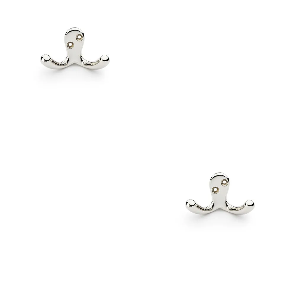 2 PACK - SOLID BRASS Victorian Double Robe Coat Hook Wall Mounted Holder Polished Nickel