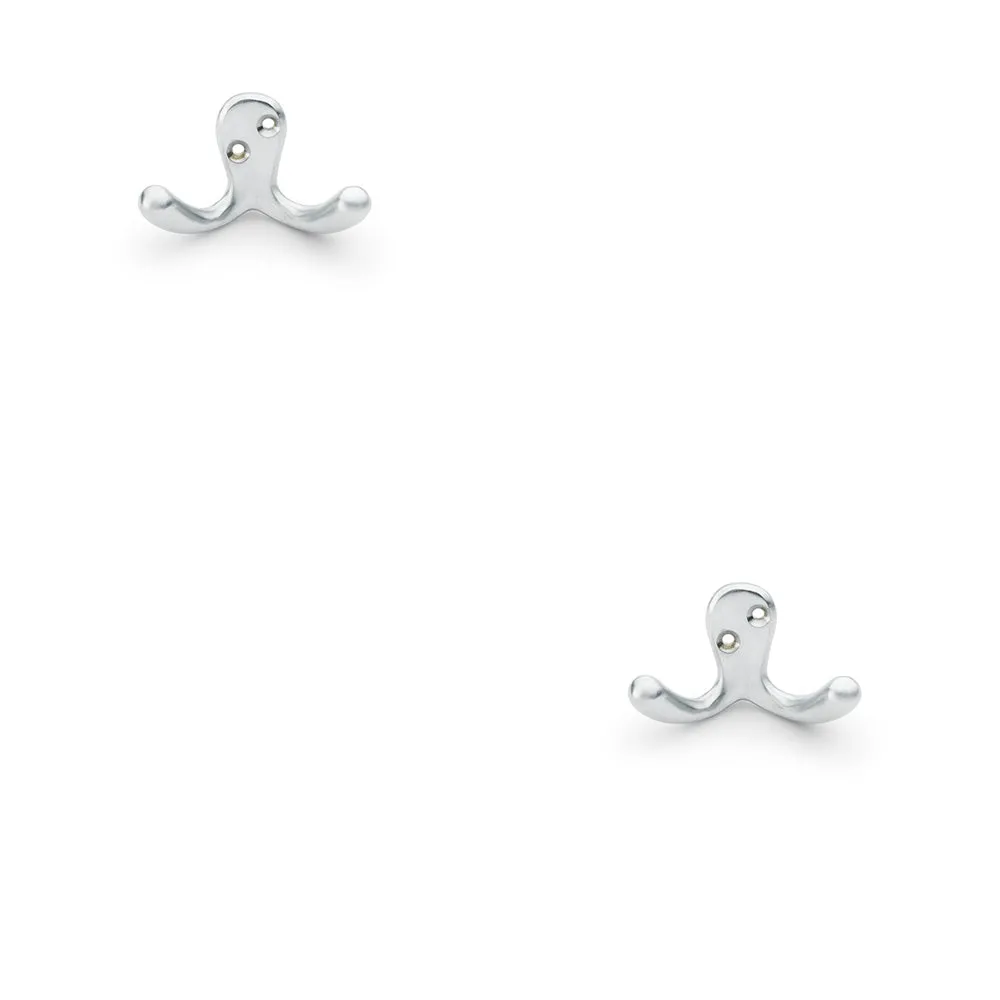 2 PACK - SOLID BRASS Victorian Double Robe Coat Hook - Wall Mounted Holder Satin Chrome