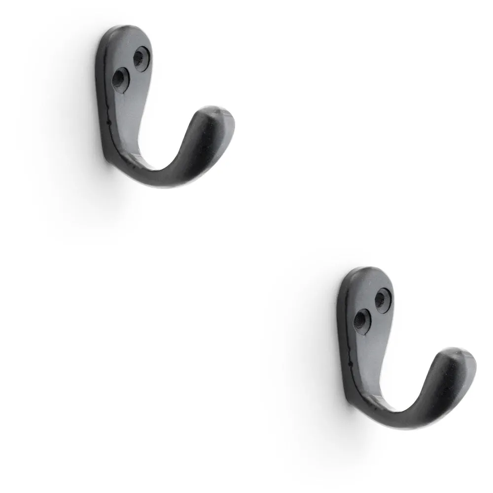 2 PACK - SOLID BRASS Victorian Single Robe Coat Hook - Wall Mounted Holder Matt Black