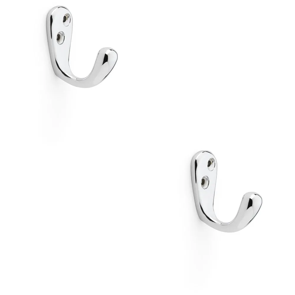 2 PACK - SOLID BRASS Victorian Single Robe Coat Hook Wall Mounted Holder Polished Chrome