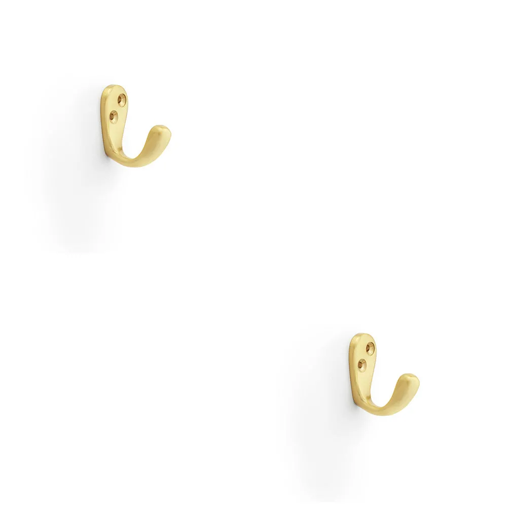 2 PACK - SOLID BRASS Victorian Single Robe Coat Hook - Wall Mounted Holder Satin Brass