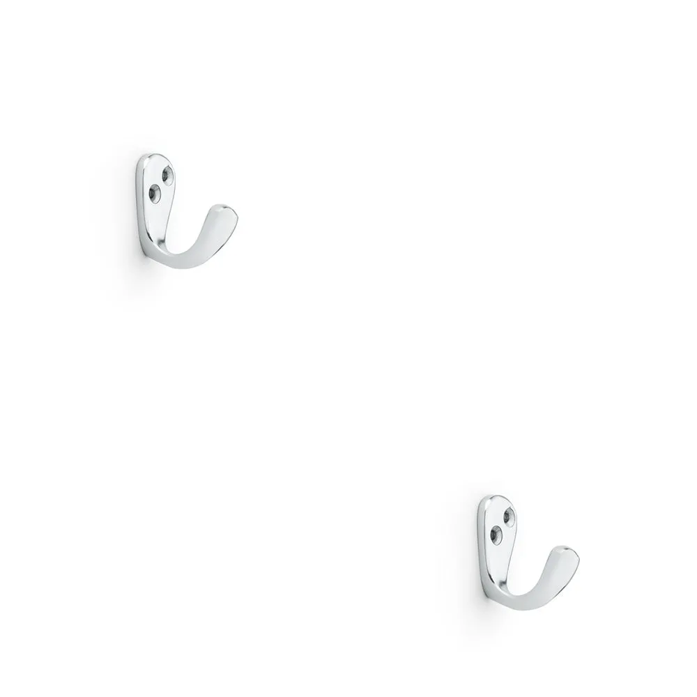 2 PACK - SOLID BRASS Victorian Single Robe Coat Hook - Wall Mounted Holder Satin Chrome