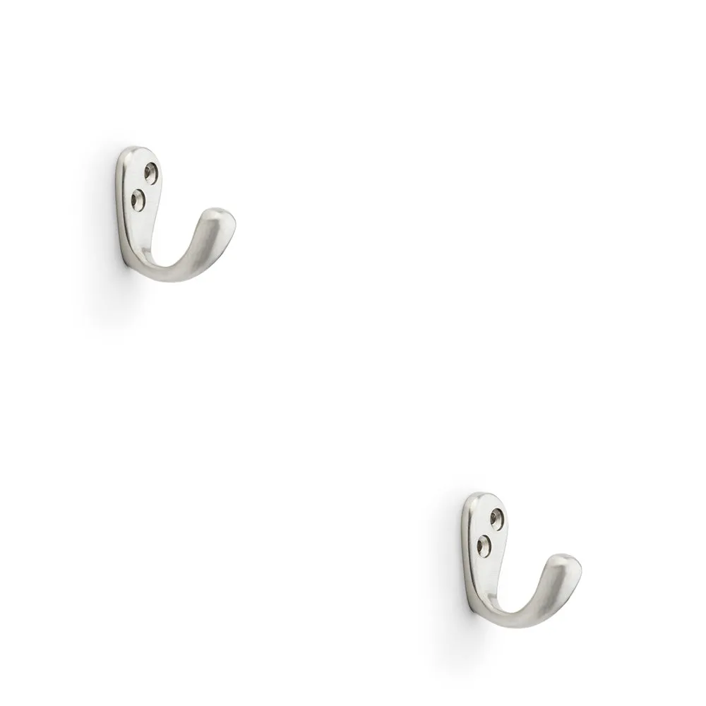2 PACK - SOLID BRASS Victorian Single Robe Coat Hook - Wall Mounted Holder Satin Nickel