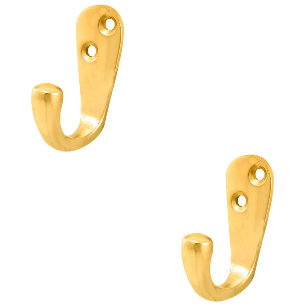 2 PACK - Victorian Oval Single Robe Coat Hook - Wall Mounted Gown Holder Polished Brass