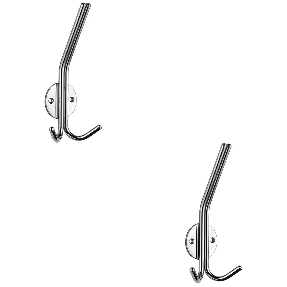 2 PACK - Slimline Hat & Double Coat Hook - 35mm Projection Satin Stainless Steel