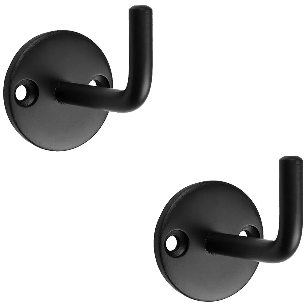 2 PACK - Slimline Single Coat Hook on Round Rose - 45mm Projection - Matt Black