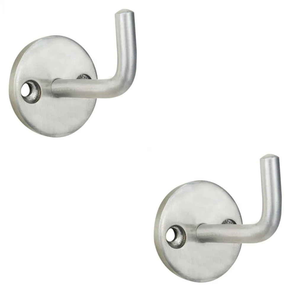 2 PACK - Slimline Single Coat Hook on Round Rose - 45mm Projection Satin Stainless Steel