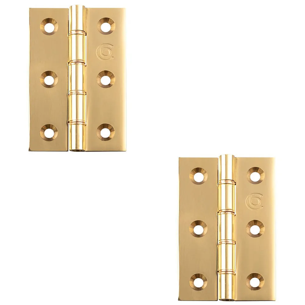2 PACK - PAIR Double Bronze Washered Butt Hinge - 102 x 67 x 2.5mm Polished Brass Door