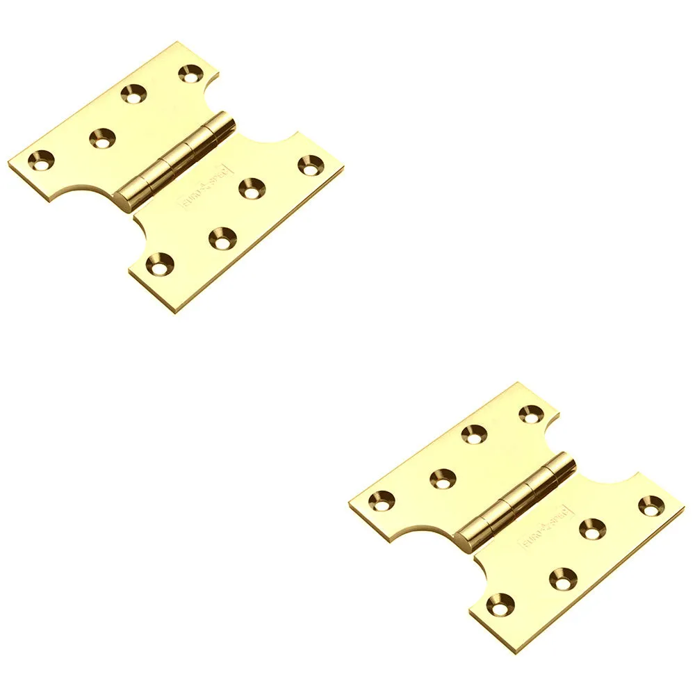 2 PACK - PAIR 102 x 102 x 4mm Parliament Hinge - Polished Brass Internal Door