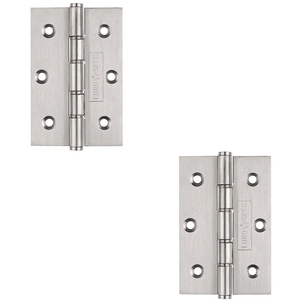 2 PACK - PAIR 76 x 51mm Brass Washered Butt Hinge Satin Stainless Steel Internal Door