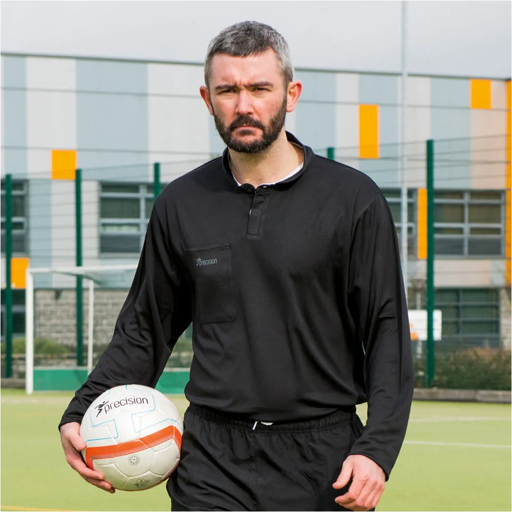 XXL 50-52 Inch Plain Black Referee Long Sleeve Shirt - Touch Fastener Pocket