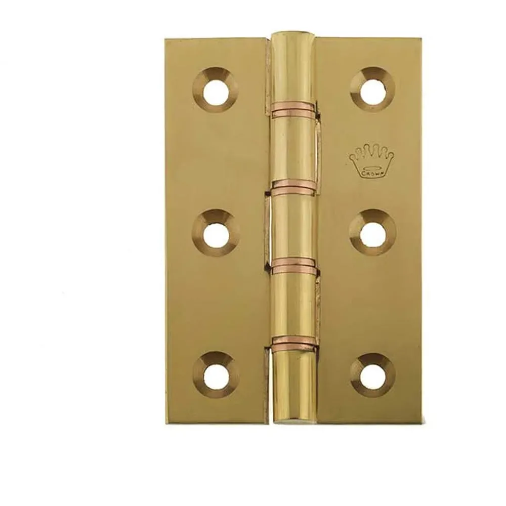 Premium Double Phosphor Bronze Washered Hinge - 76x50x3mm Polished Brass Finish - Door Hinges