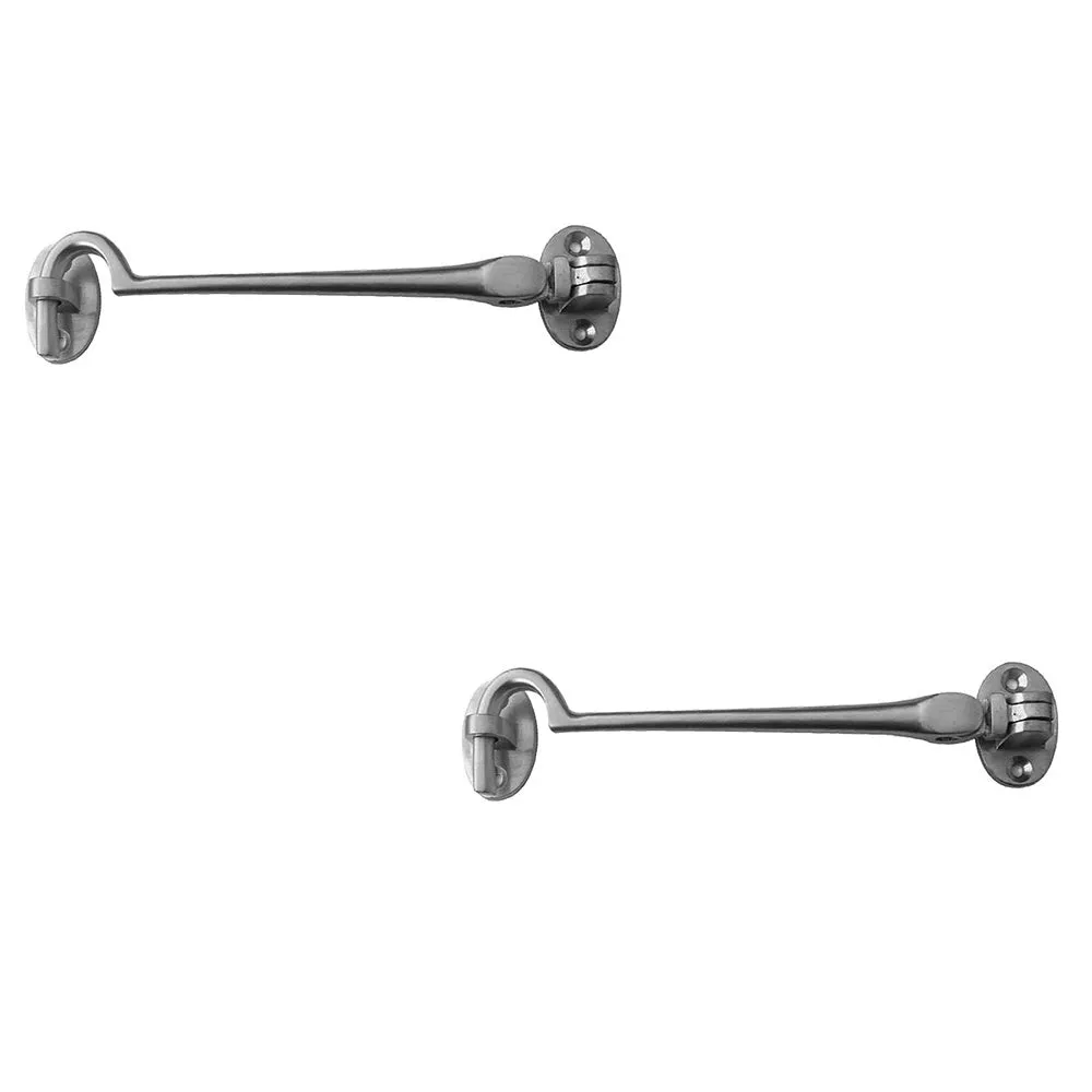 2 PACK Durable Brass Cabin Hook 300mm in Satin Chrome Finish - Hook & Eye Arm Lock