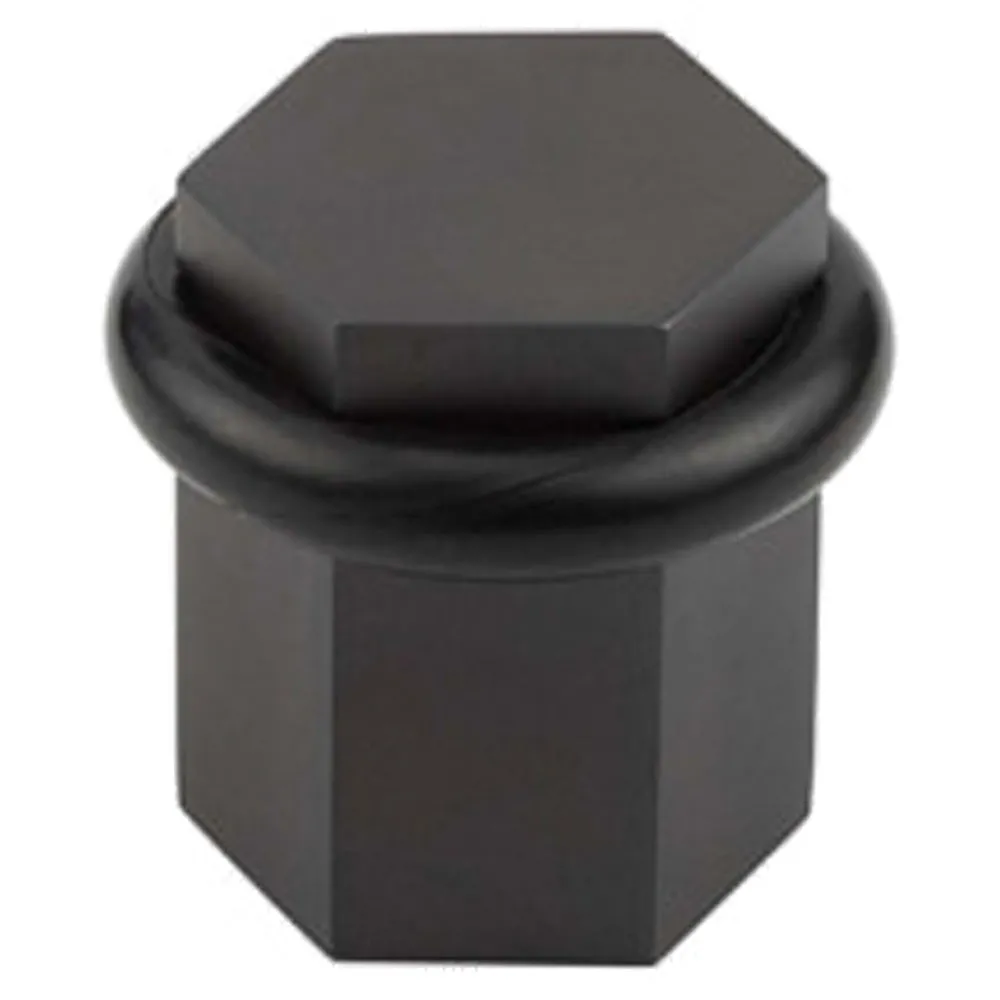 Stylish Hexagonal Floor Mounted Doorstops in Dark Bronze Finish - Solid Brass & Rubber Stopper
