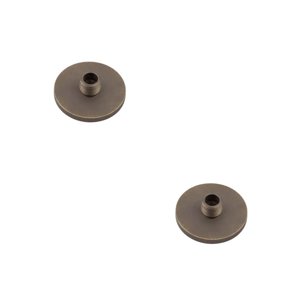 2 PACK Antique Brass Knurled Base Wall-Mounted Door Stop 50mm Diameter - Solid Brass & Rubber Stopper
