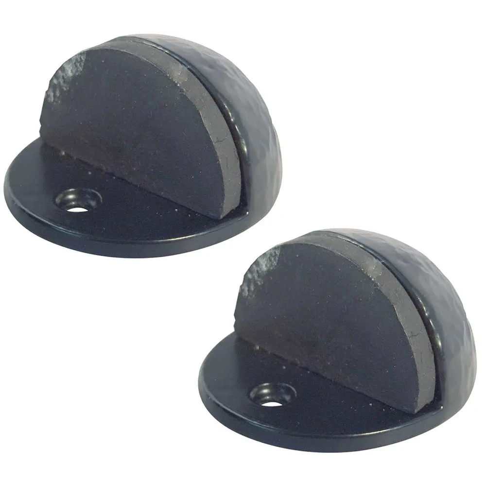 2 PACK Durable Black Antique Floor Mounted Doorstops - 44x26mm - Rubber Stopper Protector