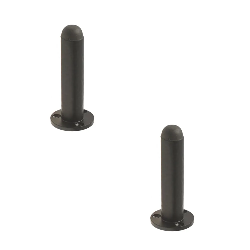 2 PACK Charming Antique Black Wall Mounted Doorstops - 90mm - Rubber Stopper Protector