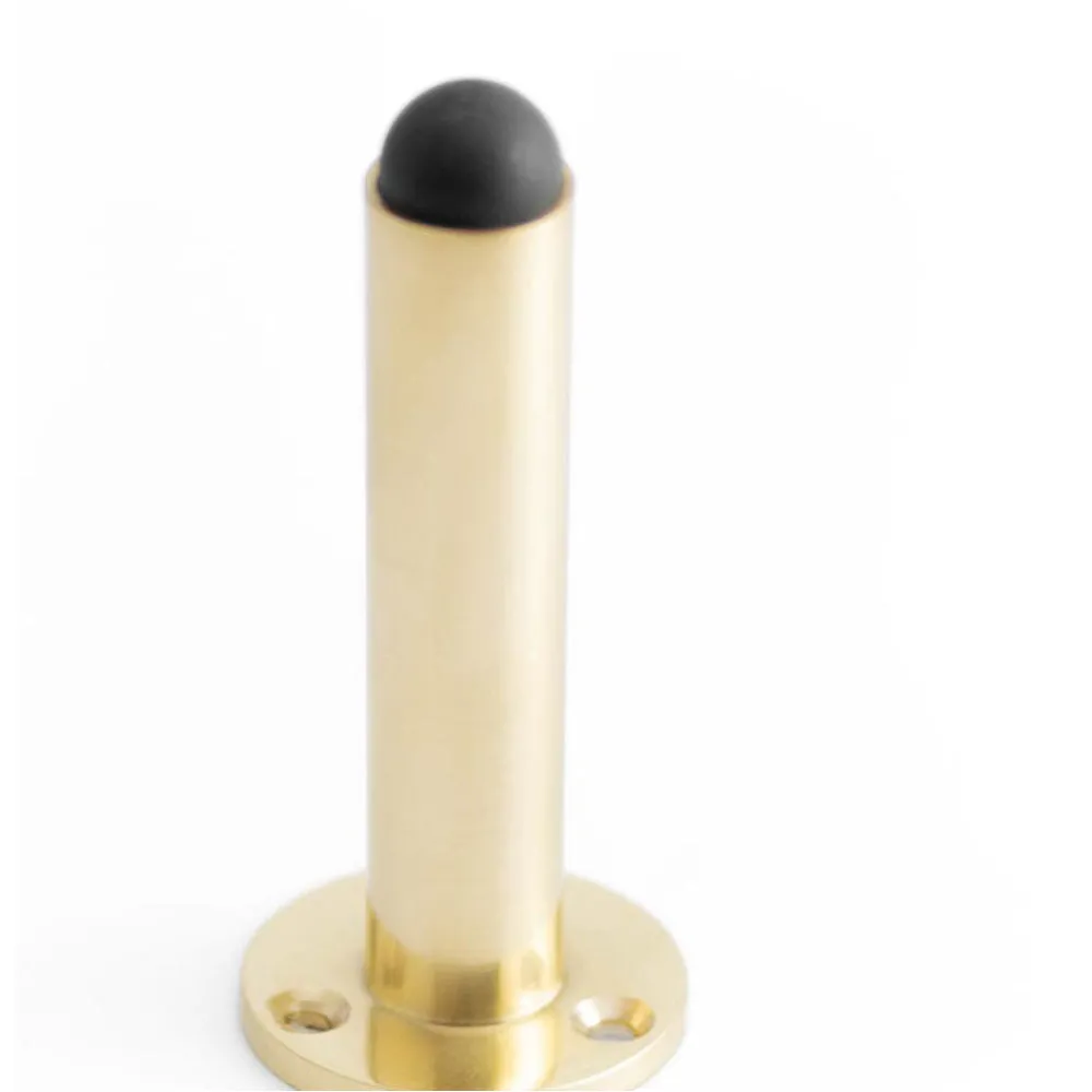 Stylish Cylinder Wall Mounted Door Stop with Polished Brass Finish - Rubber Stopper Protector