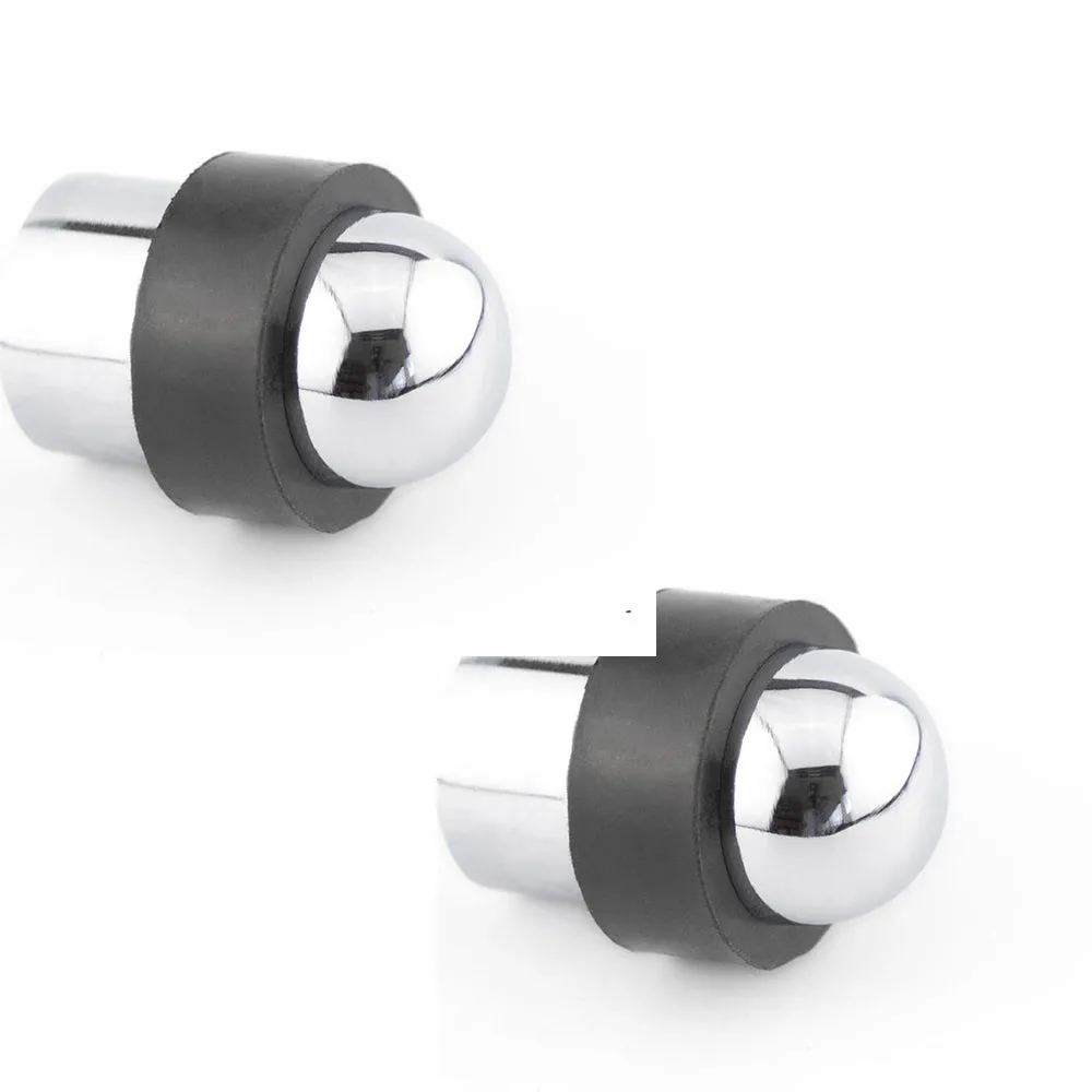 2 PACK Dome Topped Floor Mounted Door Stop in Polished Chrome - 48x28mm - Rubber Stopper Protector