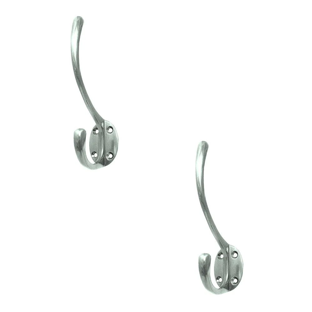 2 PACK Elegant Solid Brass Hat and Coat Hook in Polished Chrome - 142mm - Wall Mounted Clothing Hook