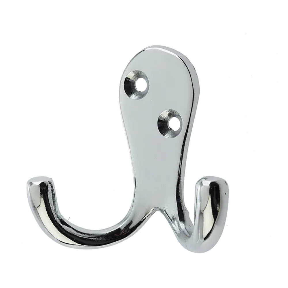 Stylish Double Robe Hook in Polished Chrome - 53mm - Wall Mounted Clothing Hook