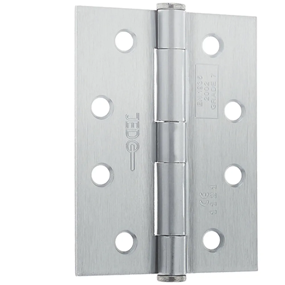 Premium Grade 7 Steel Heavy Duty Button Tip Hinge - Satin Chrome Finish 102x76x2.5mm - Door Hinges
