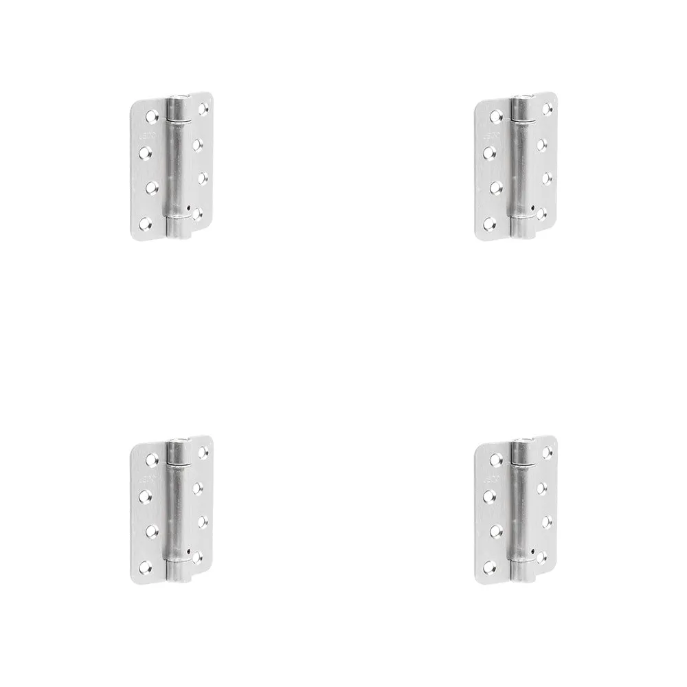 4 PACK Satin Chrome Steel Radiused Spring Hinge - Automatic Closing (Pack of 3) 102x76mm - Door Hinges