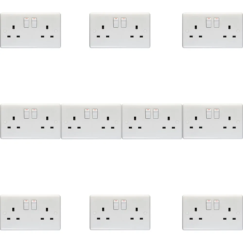 10 PACK 2 Gang Double Pole 13A Switched UK Plug Socket - WHITE Wall Power Outlet
