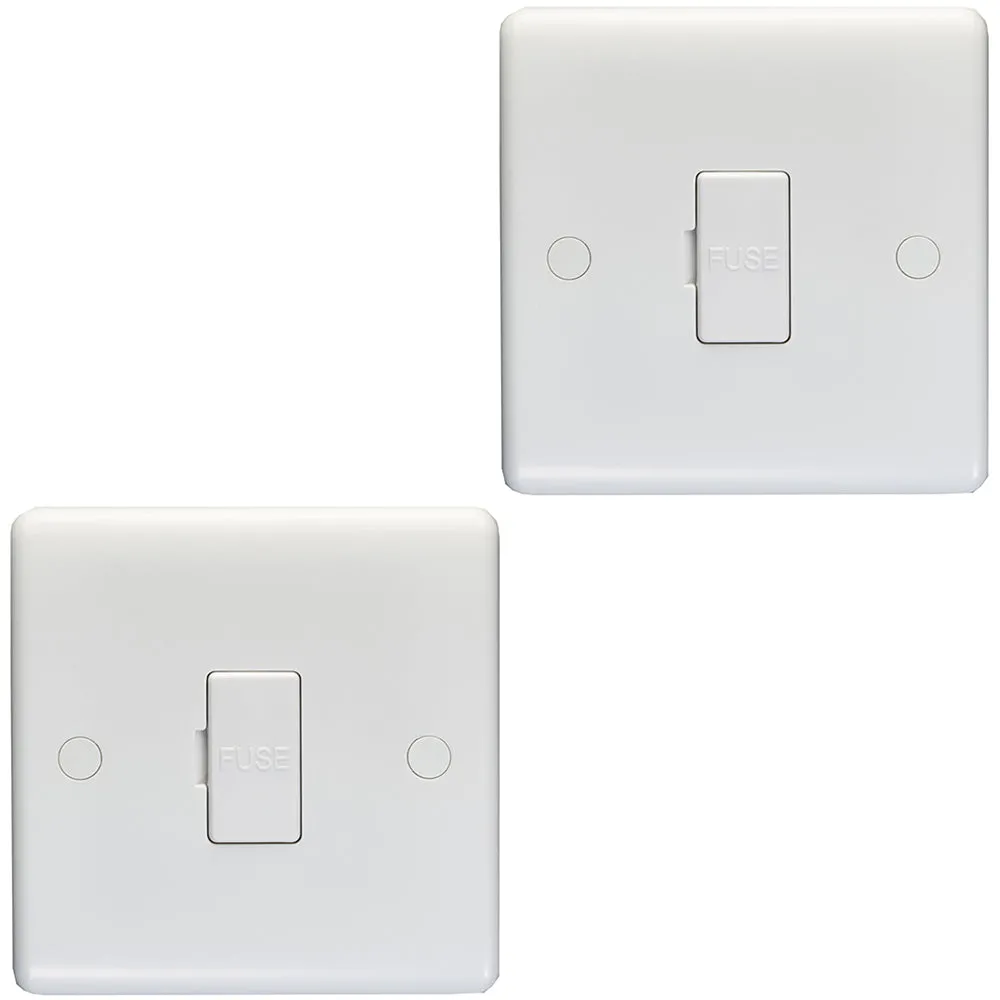 2 PACK 13A Unswitched Fuse Spur - WHITE Mains Isolation Appliance Wall Plate