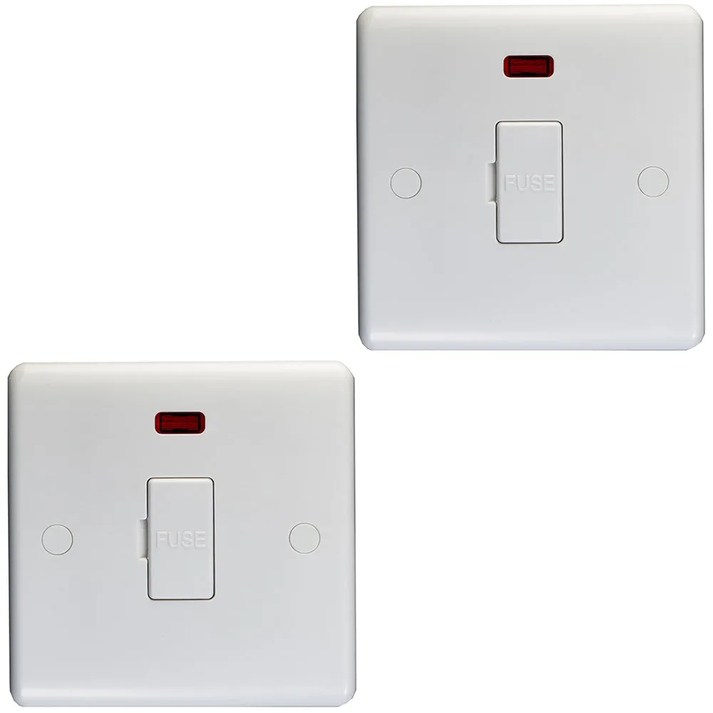2 PACK 13A Unswitched Fuse Spur & Neon - WHITE Mains Isolation Wall Plate