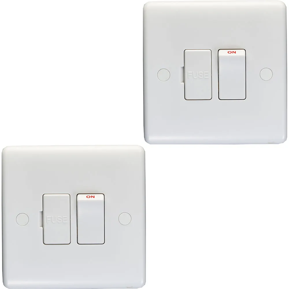 2 PACK 13A Switched Fuse Spur - WHITE Mains Isolation Appliance Wall Plate