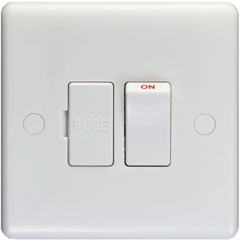 13A DP Switched Fuse Spur & Flex Outlet WHITE PLASTIC Mains Appliance Isolation