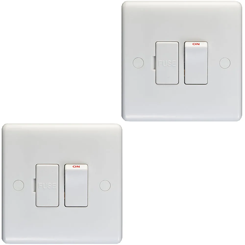 2 PACK 13A DP Switched Fuse Spur & Flex Outlet WHITE Mains Appliance Isolation