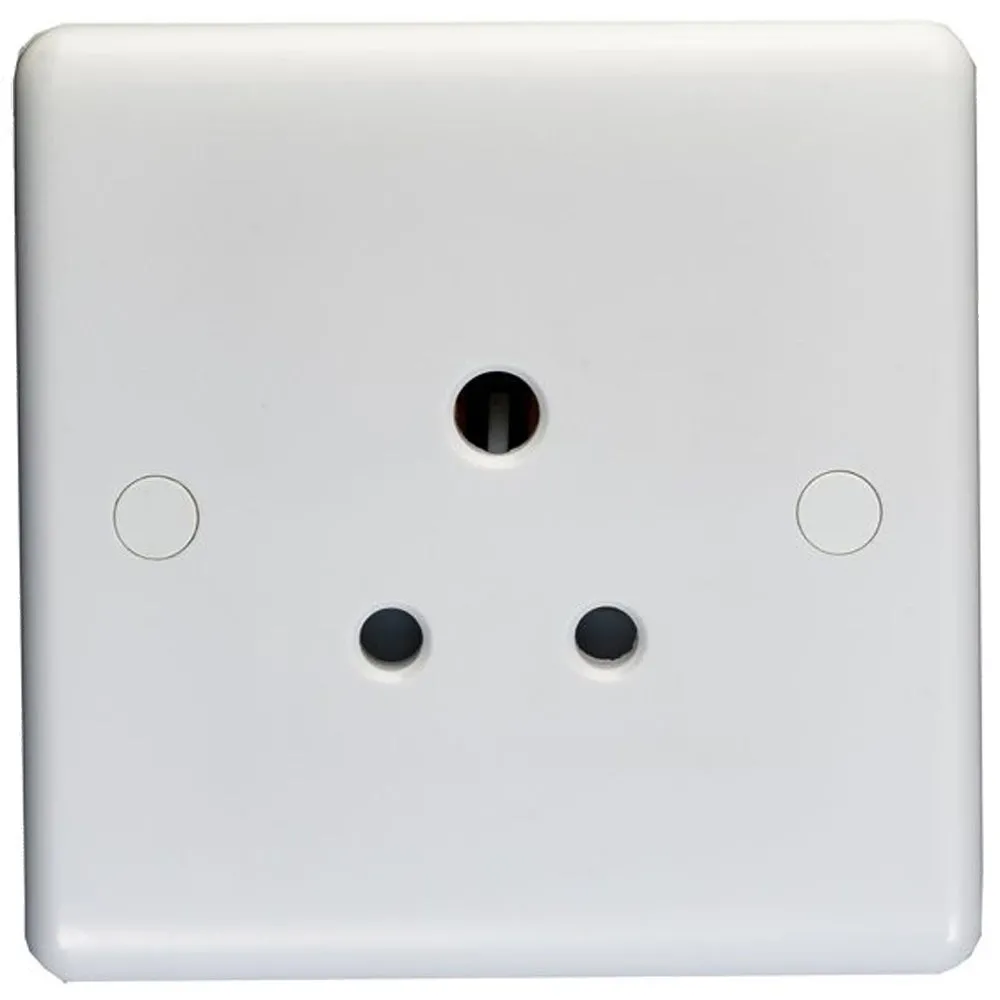 1 Gang Single 5A Unswitched UK Plug Socket - WHITE PLASTIC Wall Power Outlet