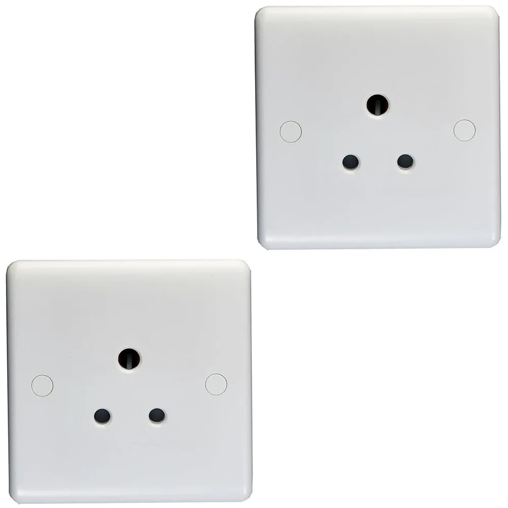 2 PACK 1 Gang Single 5A Unswitched UK Plug Socket - WHITE Wall Power Outlet