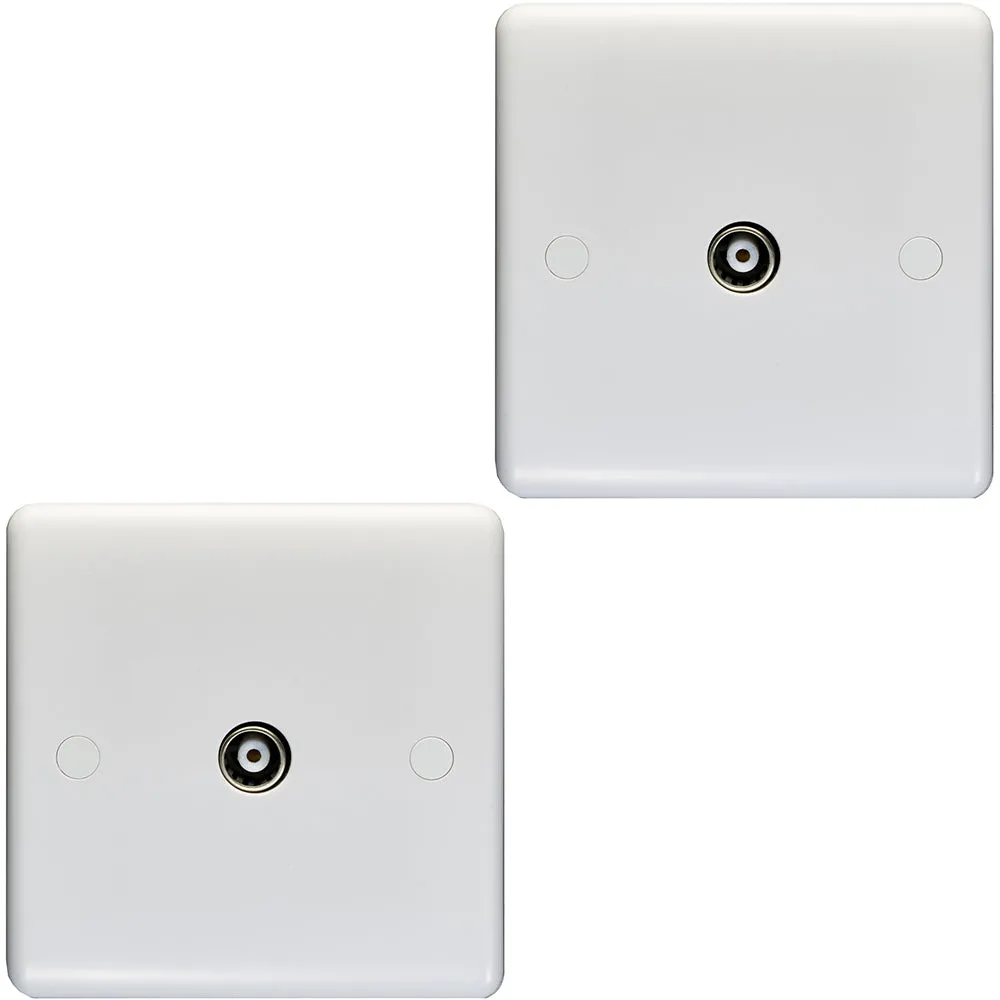 2 PACK 1 Gang Single TV Aerial Wall Face Plate - WHITE Female Coaxial Socket