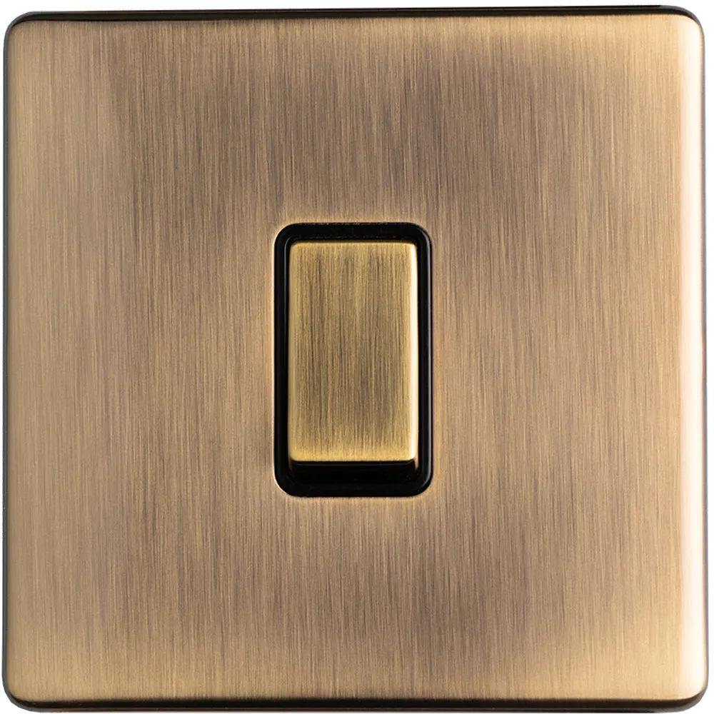 1 Gang Single SCREWLESS 20A Switch ANTIQUE BRASS & BLACK 3mm Slim Metal Plate
