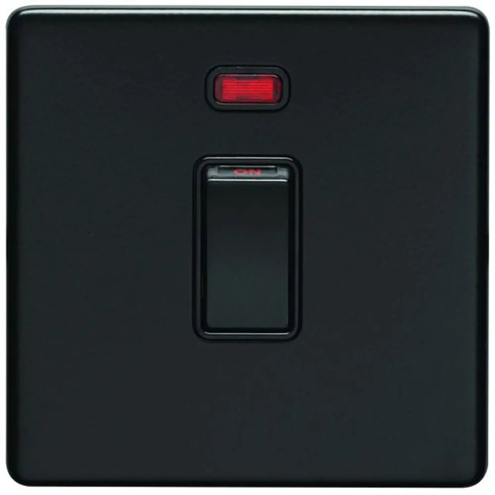 1 Gang 20A Single Light Switch & Neon SCREWLESS MATT BLACK 2 Way Rocker Plate