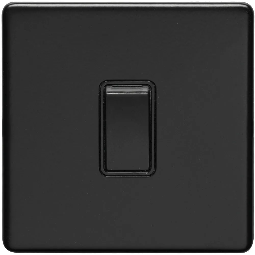 1 Gang Single 10A INTERMEDIATE Light Switch SCREWLESS MATT BLACK Metal Rocker