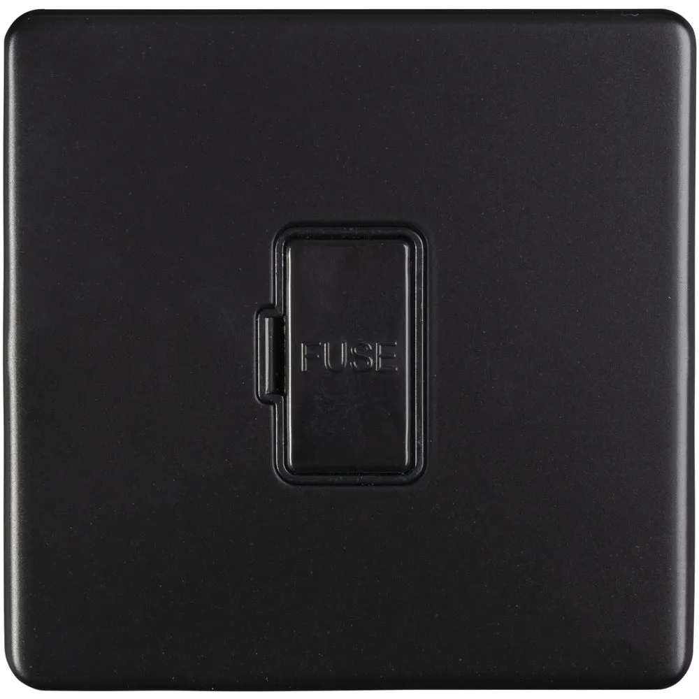 1 Gang 13A Unswitched Fuse Spur SCREWLESS MATT BLACK Rocker Mains Isolation